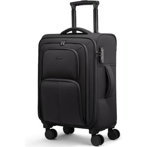 LOVEVOOK Carry On Luggage 22x14x9 Airline Approved, 22 Inch Softside Suitcases with Spinner Wheels, Lightweight Carry-on Suitcase with TSA Lock for Women Men, Large Luggage for Travel Business Trip (Black)