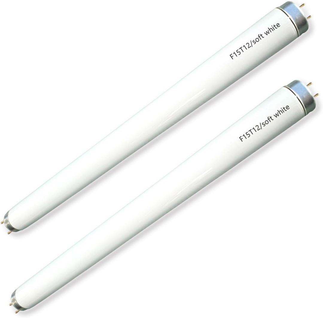 (2 Pack) 18 inch F15T12/Soft White K&B Fluorescent Tube, T12 15Watt Warm White 3000K Replacement for Kitchen & Bath Light Bulb,G13 Bi-pin Base
