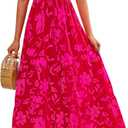 PRETTYGARDEN Women's 2026 Summer Casual Flutter Short Sleeve Boho Floral Maxi Dress Crew Neck Smocked Tiered Long Dresses (Red, L)