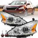 Headlight Assembly Fit for 2013 2014 2015 Nissan Altima 4-Door Sedan Halogen Replacement Chrome Housing Amber Reflector Driver & Passenger Side Bulbs Included
