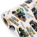WRAPAHOLIC Monster Truck Birthday Wrapping Paper Roll - Mini Roll - 17 Inch x 9.8 Feet - Happy Birthday Monster Truck Wrapping Paper, Perfect for Kids Boys, Baby Shower