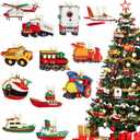 36 Pcs Train Christmas Tree Hanging Ornaments Mini Boat Car Airplane Fighter Train Small Pendant Red Truck Christmas Decor Wooden Vintage Christmas Decorations Farmhouse Airplane Ornament