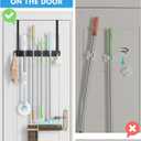 BS-VOG Over the Door Broom and Mop Holder, Broom Hanger, 4 Slots & 4 Hooks | Wooden Broom Holder Door Mount, No Drilling Required, EVA Door Protection Pads, Closet Garage Laundry Use, Black
