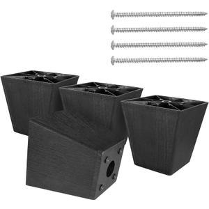 4 inch Black Plastic Furniture Legs, Screw-in Couch Legs Square Sofa Legs Replacement Legs for Furniture Couch Table Sofa, Pack of 4