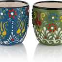 Espresso Cups Set of 2 | 4 oz Small Espresso Cups | Turkish Tea Cups | Demitasse Mugs with Handle | Modern Stackable Ceramic Espresso Mugs Set (Green/Blue)
