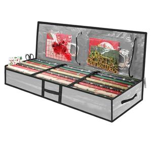 Christmas Gift Wrapping Paper Organizer Storage Bags,Plastic Container for Holiday Supplies & Accessories, Gift Bag Organizer, Under Bed Wrapping Paper Storage (Grey)