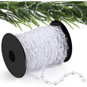 Pangda 49 ft Beaded Garland for Christmas Tree Plastic Artificial Pearl Strands String Beads Trim Roll Chain for Xmas DIY Craft Party Decoration Table Centerpiece Wedding Bouquet (Clear)
