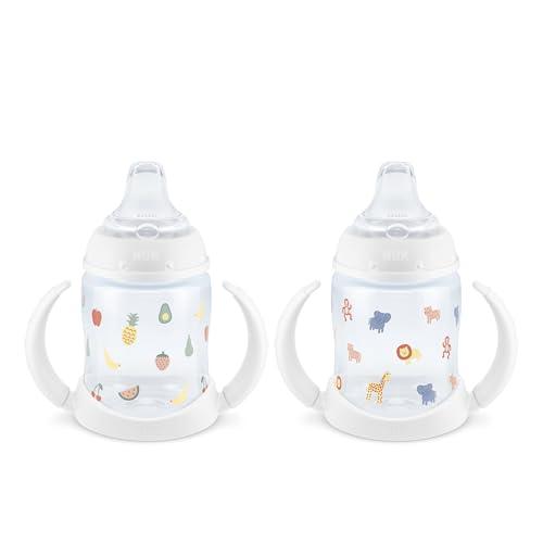 NUK Learner Cup, 6+ Months, Fun Fruits and Animals, Collection, 5 Oz, Pack of 2 – BPA Free, Soft Spout, Spill Proof Sippy Cup