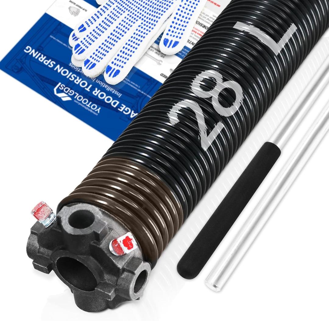 Left Hand WindBlack Cone2" Garage Door Torsion Spring with Non-Slip Winding Bars & Gloves, High Precision Electrophoresis Black Coated, for Replacement, MIN 16,000 Cycles (0.234x2''x28'')