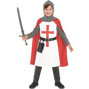 fun shack Crusader Costume Kids, Knight Costume Boys, Medieval Knight Costumes Boys, Book Characters Costumes for Kids (Large, Red)