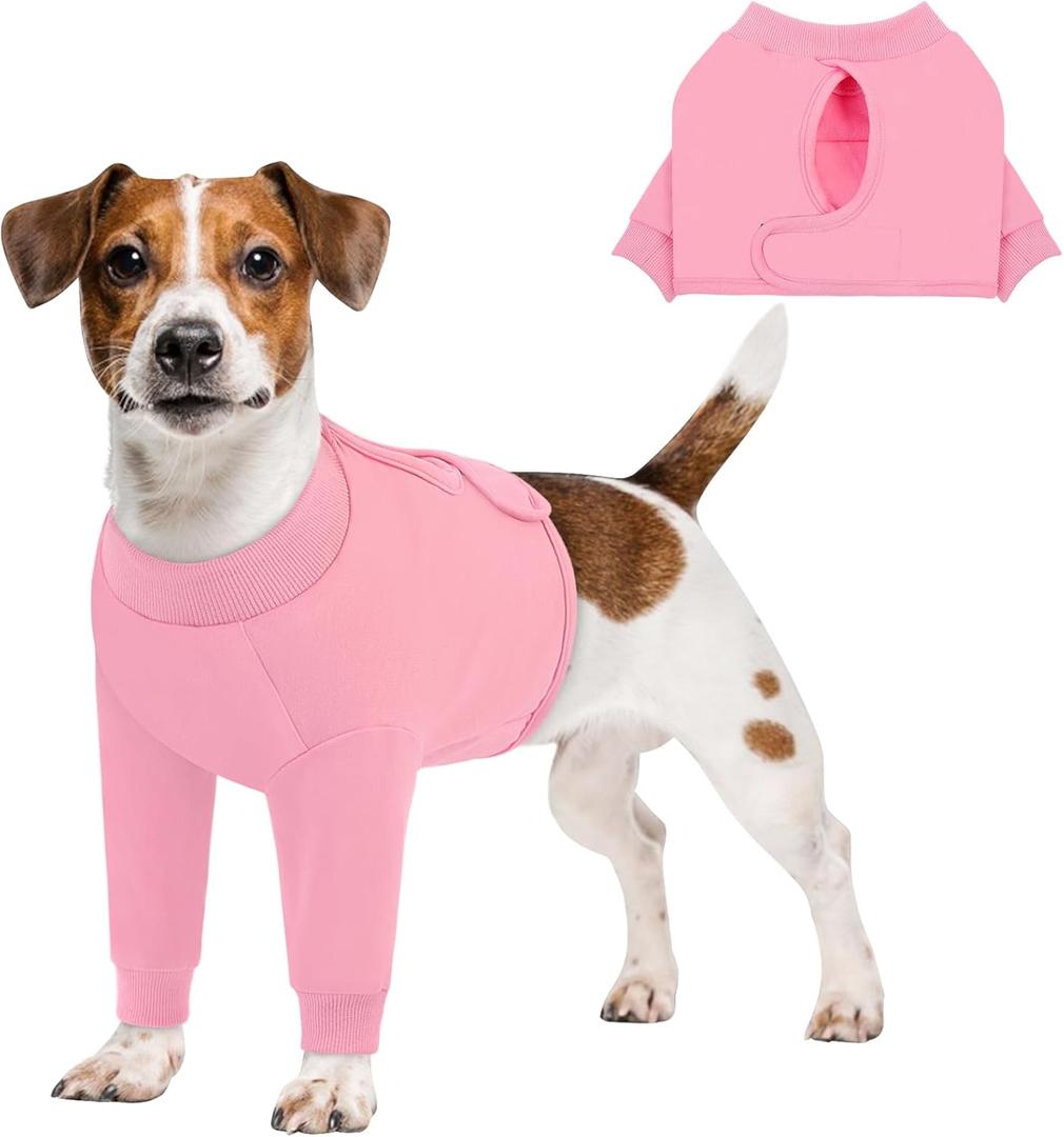Queenmore Dog Leg Sleeve to Stop Licking, Alternative to Cone of Shame, After Surgery Dog Elbow Protector with Magic Tapes, Recovery Suit for Dogs, Pink, S