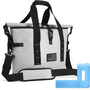 40 Can Large Soft Cooler Bag - Insulated Leak - Proof Cooler Bag with Roll-Top Waterproof Seal | Portable for Travel Camping, Shopping, Beach, Boating | 12+ Hours Ice Retention Comes Freezer Packs*5