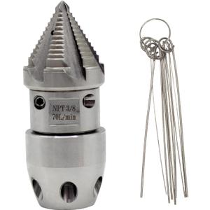 3/8 NPT Sewer Jetter Nozzle - 70L/Min Pressure Washer Compatible, 360 Rotating Stainless Steel Nozzle for Municipal Drain Pipe Cleaning