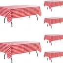 Vinyl Table Cloth with Flannel Backing-6 Pack Red & White 60x84 Inch Waterproof Checkered Plaid Plastic Rectangle Tablecloth-Wipeable Oilcloth Dining Table Cover for Picnic Party Camping