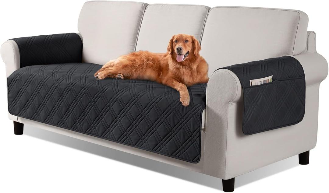 TAOCOCO Waterproof Sofa Covers for Dogs Pets with Non Slip Backing, Couch Seat Covers with Side Pocket for 3 Cushion Couch Washable Dog Couch Cover Protector Sofa Slipcovers(Sofa, Black)