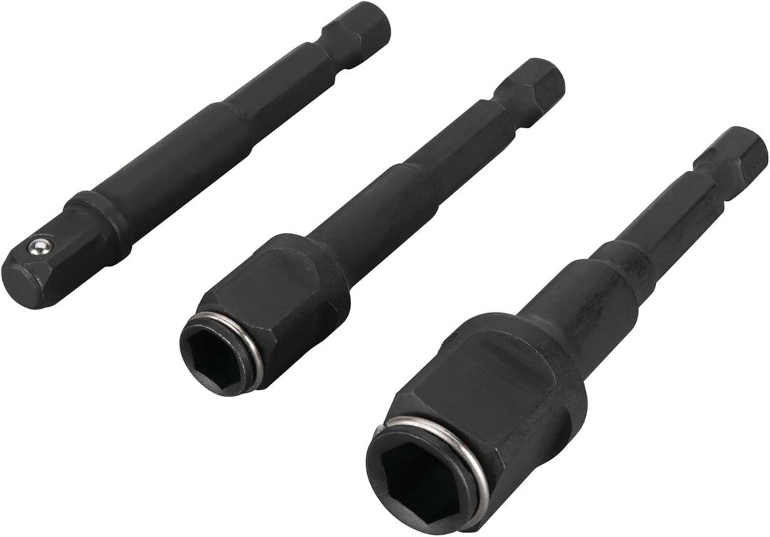 2 x Performance Tool W2962 3 pc. 2-in-1 Drive Socket Adapter Set, Impact-Grade Chrome Vanadium Steel, Nut Driver Attachments, Socket Extensions, Black