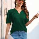 Womens Puff Short Sleeve Tops Summer V Neck Ruffle Collar T Shirt Business Casual Blouse Loose Casual Tshirts (Green, L)