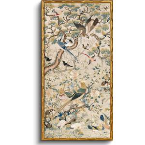 InSimSea Gold Bamboo Framed Wall Art,Chinoiserie Bird Flower Prints,20x40In