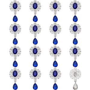 FINGERINSPIRE 16 Pcs Alloy Rhinestone Brooch Buttons Rhombic Pendant 1.9x1Inch Oval Capri Blue Faceted Teardrop Charm Pendant for DIY Ornaments Clothing Decoration Accessories