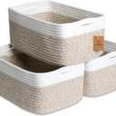 NaturalCozy 13.5x8.5x5.5 Storage Baskets for Shelves 3 Pack | Cotton Rope Woven Small Baskets for Organizing | Small Storage Bins for Nursery, Bathroom, Closet, Cube Shelf, Decorative, Gift (Off White & Mixed Brown)