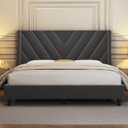 Yaheetech Full Bed Frame Upholstered Platform Bed with Wing Side Tufted Headboard/Sturdy Wooden Slat Support/No Box Spring Needed/Mattress Foundation, Dark Gray Full Bed