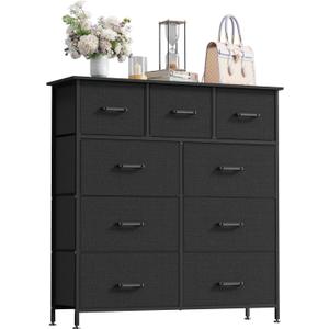 PayLessHere Fabric Dresser,Wide Chest of Drawers Storage Unit with Metal Frame and Wood Top,Organizer for Bedroom,Living Room,Entryway (9-Drawer, Black)