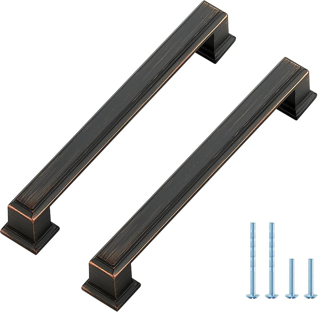 Ravinte Hardware 15 Pack Oil Rubbed Bronze Cabinet Pulls, 5 Inch (128mm) Hole Center Zinc Alloy Drawer Handles for Kitchen Cabinets, Cupboards, Dressers, Square Solid Metal Hardware