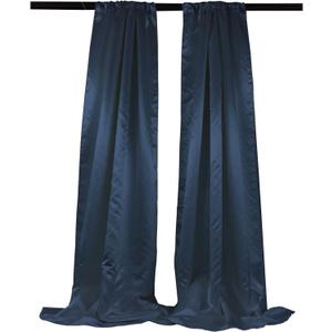LA Linen Pack 2 Bridal Satin Backdrop, 58 by 96-Inch, Navy