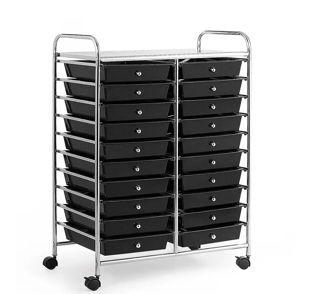 20 Drawers Rolling Cart Storage Scrapbook Paper Studio Organizer Bins - Black