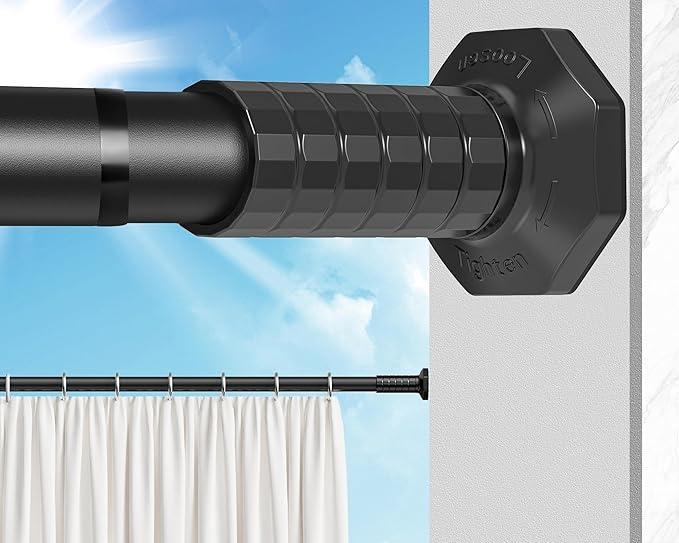 Tension Curtain Rod 51-168 In, ZYKORT Shower Curtain Rods No Drilling, Extra Long Outdoor Curtain Rod for Patio, Adjustable Spring Tension Rods for Bathroom Window, Easy to Install, Never Rust, Black Tension Curtain Rod 51-168 In, ZYKORT Shower Curtain Rods No Drilling, Extra Long Outdoor Curtain Rod for Patio, Adjustable Spring Tension Rods for Bathroom Window, Easy to Install, Never Rust, Black