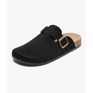 Suede Clogs Men & Women Unisex Leather Mules Soft Cork Footbed Adjustable Buckle Slip Sandals Potato Shoes with Arch Support, size 9