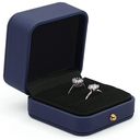 Ring Box Wedding Engagement Box, Square Leather Velvet Jewelry Ring Bearer Box, Premium Gorgeous Vintage Double Slots Ring Box for Proposal, Ceremony, Anniversary, Gift, Dusty Blue Double