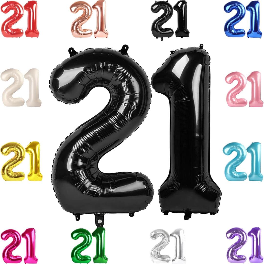 21 Balloon Number, Black Number 21st Birthday Balloons 40 Inch, 21 or 12 Years Old Black Birthday Decorations for Men Women Him Her, 21st Anniversary Decorations