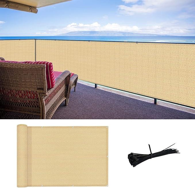 SUNLAX 3'x10' Dark Green Balcony Privacy Screen Fence Windscreen Cover Fabric Shade Netting Mesh Cloth with Grommets UV Protection for Patio, Backyard, Porch, Railing Shield 90% (We Make Custom Sizes)