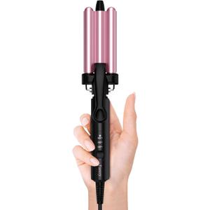 Farery Mini 3 Barrel Hair Waver - Portable Beach Wave Curling Iron for Short Hair, 1/2 Inch Ceramic Crimper with 3 Temp Settings & 30s Fast Heating, Dual Voltage Travel Hair Waver for Women, Pink