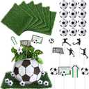 MiniInflat 34 Pcs Soccer Party Decor Table Centerpieces Decorations Kit Includes 6 Artificial Grass Mats 12 Mini 6 Balls Honeycomb Balls 10 Decorations for DIY Sport Favor