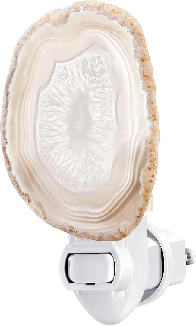 Hortsun Stone Nightlight Plug into Wall Christmas Agate Night Light Agate Slice Light Crystal with Switch Home Decor Hallway Lights, Nightlight for Toilet Kitchen Bedroom(Beige)