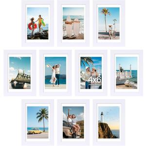 decorUhome 4x6 Picture Frame Set of 10, Display Photos 3.5x5 with Mat or 4x6 Unmatted for Picture Frames Collage Wall Decor, White