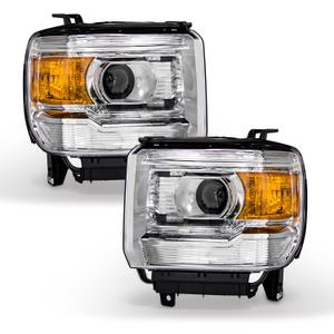 for 2014-2019 GMC Sierra Headlight Assembly 2014-2018 GMC Sierra 1500 Base/Denali/SLE/SLT, 2015-2019 GMC Sierra 2500/3500 Base/Denali/SLE/SLT Chrome Housing Amber Reflector Replacement Pair