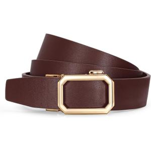 SUOSDEY Women Leather Ratchet Belt for Jeans Pants with Automatic Sliding Buckle, Adjustable Belt for Ladies, Width 1.2" (M: Fits Waist Size from 30"-33", 05-Coffee)