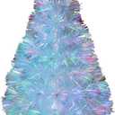 YUETJIN 24inch Color Pre-lit Mini Fiber Optic Tabletop Artificial Christmas Tree Small Xmas Tree with Stars Decorations