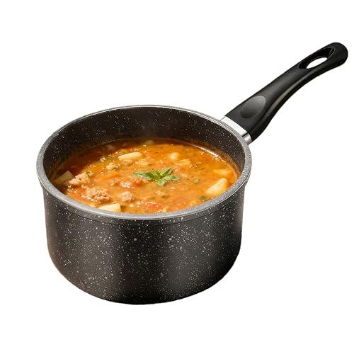 Nonstick Saucepan, 1.5 Quarts Sauce Pan with Swiss Granite Coating, Small Milk Soup Pot with Detachable Handle Multipurpose Induction Compatible, PFOA Free