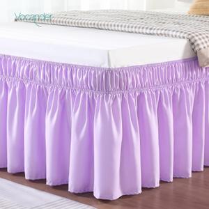 Vocander Wrap Around Lilac Twin Size Bed Skirt 14 Inch Drop, Elastic Dust Ruffle Easy to Put On, Solid Bedskirt Polyester Fabric Machine Washable Dryable and Ironable