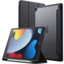 JETech Matte Case for iPad 9/8/7 (10.2-Inch, 2021/2020/2019 Model, 9th/8th/7th Generation) with Pencil Holder, Frosted Translucent Back Slim Stand Protective Tablet Cover (Black)