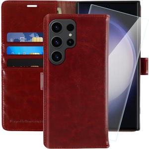 MONASAY Wallet Case Compatible for Galaxy S23 Ultra 5G,[RFID Blocking] Flip Folio Leather Cell Phone Cover with Credit Card Holder, 6.8 inch, Burgundy