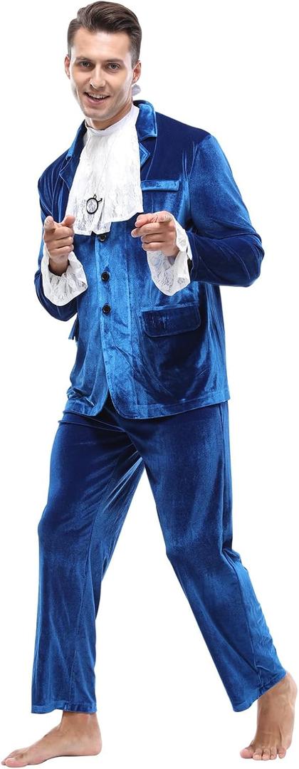 ATTBEA Blue 60s Costume Groovy Costumes Swinge rFor Men 1960s Movie Halloween CostumesSpy Costume Adult (2XL)