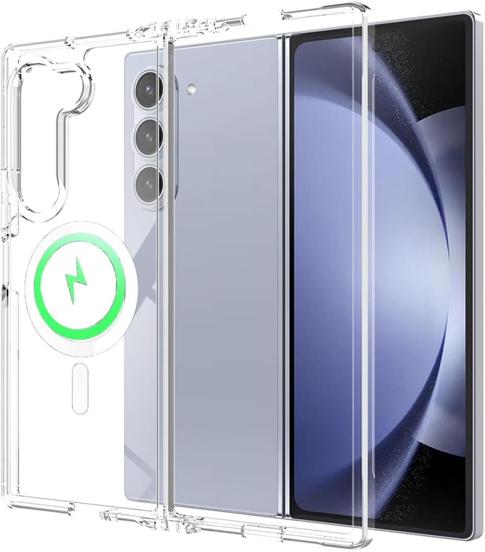 for Samsung Galaxy Z Fold 6 Clear Case Magnetic Compatible with MagSafe, Z Fold 6 Slim Fit Crystal Clear Transparent Skin Cover Anti-Yellowing Anti-Slip (Clear)