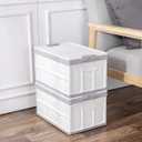 Collapsible Storage Bins with Lids 30L, Folding Plastic Stackable Utility Crates 2-Pack, Durable Containers for Home & Garage Organization - Oyster White