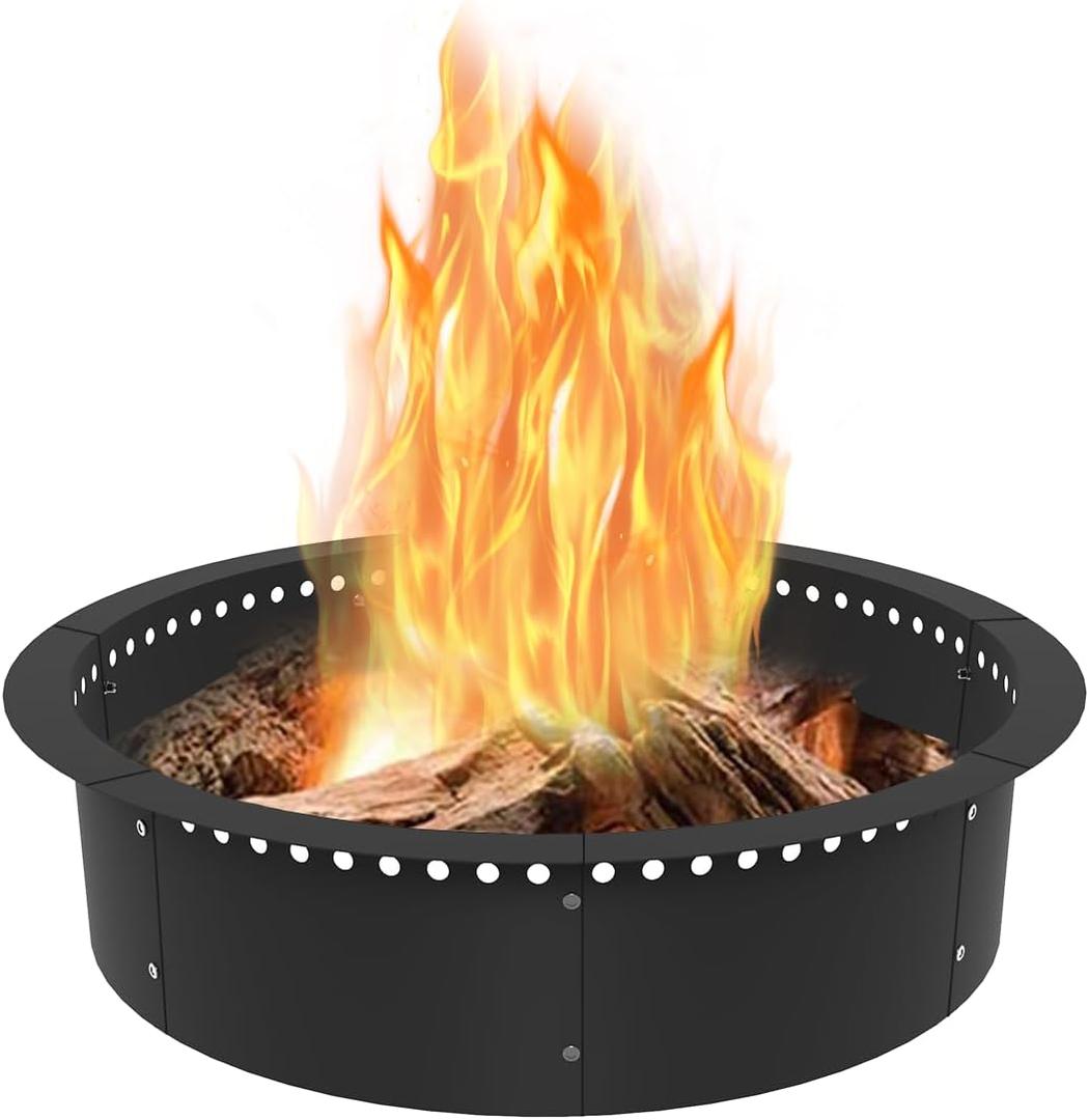 Koutemie Outdoor Smokeless Fire Pit Ring Liner 35-Inch Outer/31-Inch Inner Diameter, Heavy Duty Solid Metal Steel Round Firepit Rim Insert for Outside DIY Campfire Ring Above or In-Ground, Black