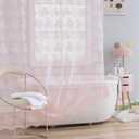 TUDECO Pink Lace Shower Curtain Long 84 Inch with Attached Valance, Floral Cute Girly 72x84 Inch Shower Curtain for Bathroom Modern Farmhouse Boho Bathroom Curtains, 72W x84 L, Pink